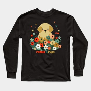 Petals and Pups | Cute little Puppy in a flower garden | Dog Lover Design Long Sleeve T-Shirt